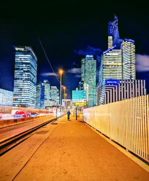 La defense financial district by night